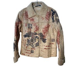 Mechant Faux Shearling Coat Dragon Print Cool Jacket